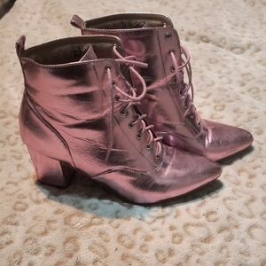 Pink Metallic Ankle Boots